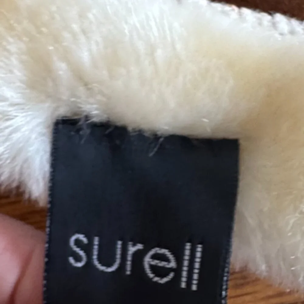 Brown Suede Mittens with Faux Fur Trim, unisex mittens S/M (C42)